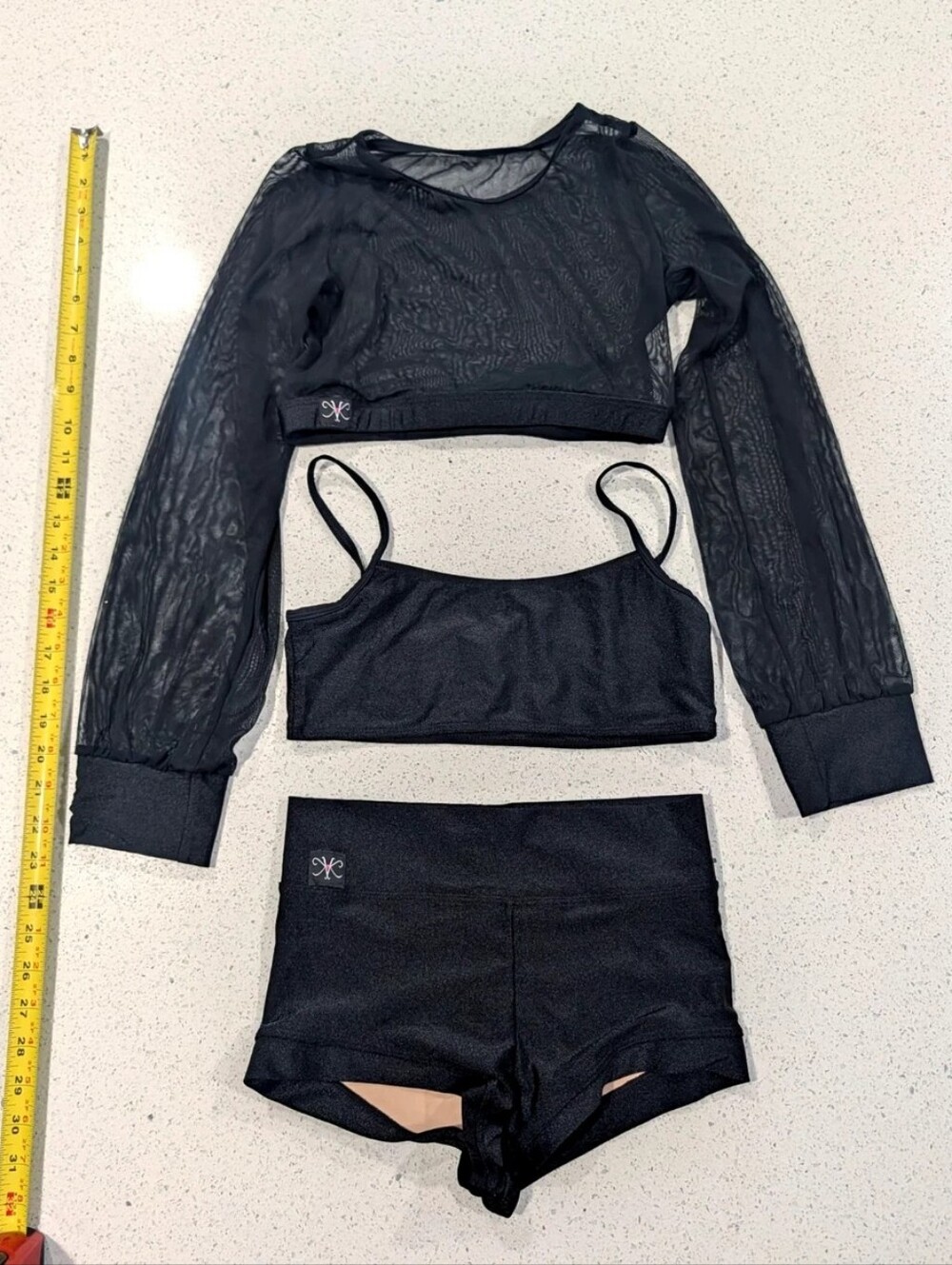 3pc Set Kandi Kouture 0/2 TXS Small Pageant Dance Black Mesh Cover + Top Briefs